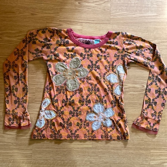 Vintage Inner Child LS tee shirt with embroidered flowers - Picture 1 of 8